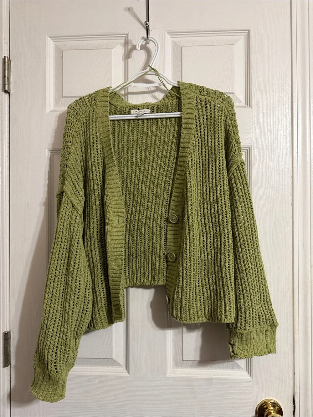 American Eagle Outfitters Olive Green Open Knit Button Cardigan